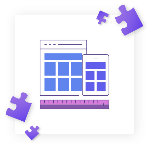Bild eines Tablet und Smartphone Bildschirmes mit einem Lineal und Puzzel Teilen