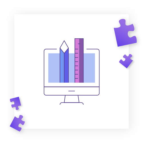 Bild eines Dekstop Bildschirmes mit einem Stift und einem Lineal mit Puzzel Teilen