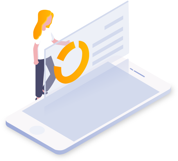 Frau vor einem Head Up Diagramm von einem Smartphone