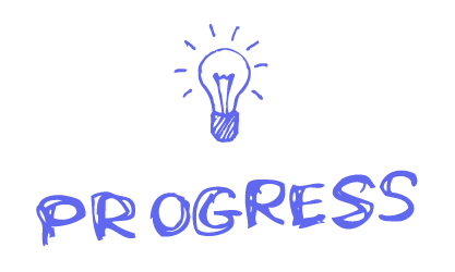 Handzeichnung mit dem Begriff Progress und einer Glühbirne